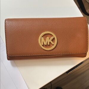 Michael Kors Tan Leather Wallet with Gold Logo